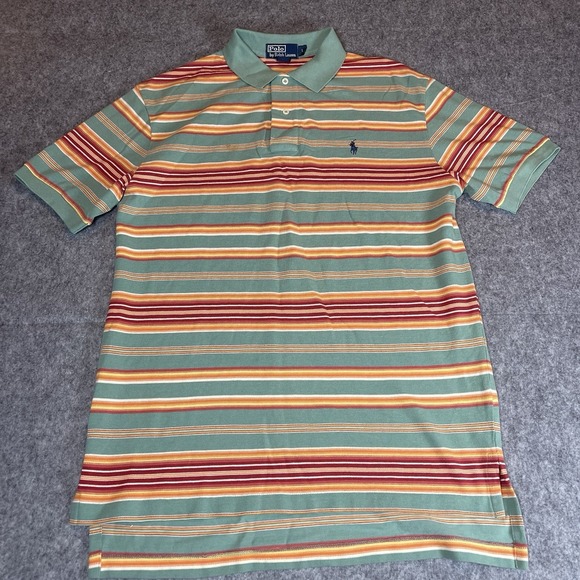 Polo Ralph Lauren Other - VTG Polo Ralph Lauren‎ Striped Shirt Mens XL Green Orange Sunset Cotton Slit Hem